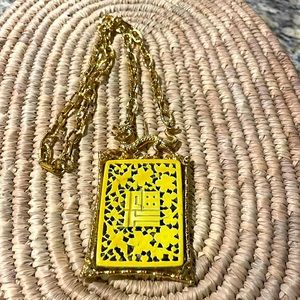 Vintage Signed ART Arthur Pepper Dragon & Yellow Enamel Pendant Necklace